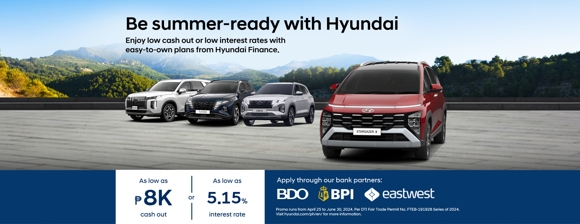 two hyundai stargazer vehicles in a skyline background with sales promo details