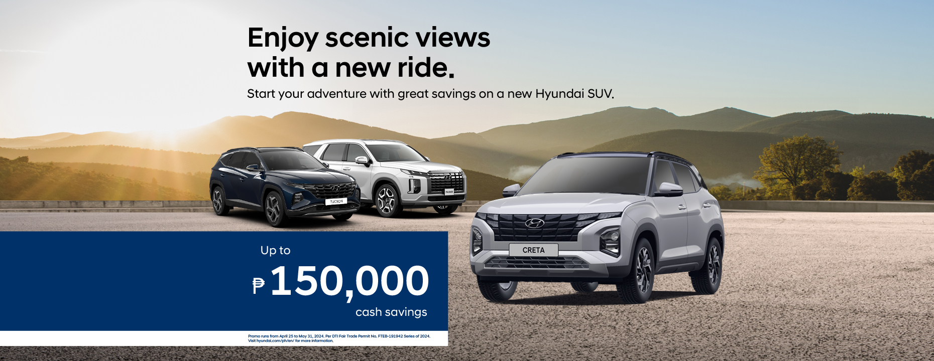 hyundai crossover vehicles in a festive background with sales promo details