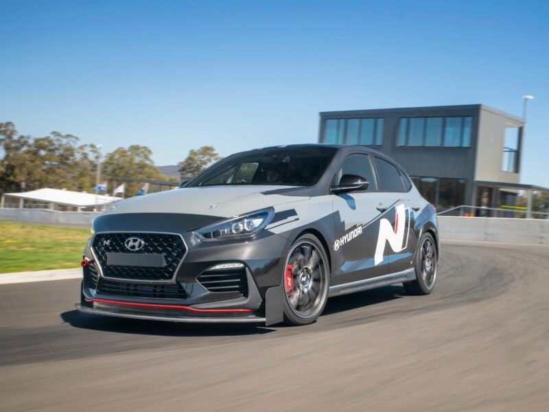 Hyundai i30 Fastback N on race track front view