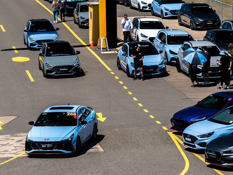 Hyundai N range cars on the motorsport track