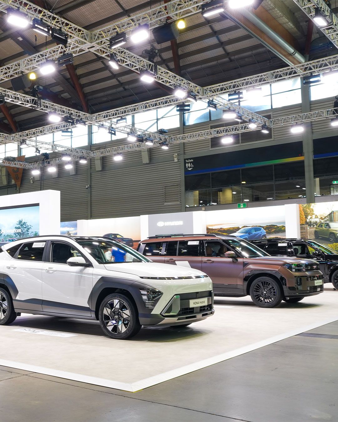 Hyundai's exhibition stand at the 2026 Everything Electric festival in Sydney, showcasing EVs such as the KONA Hybrid and IONIQ 9.