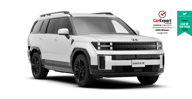 Hyundai SANTA FE ICE with the car expert and car of the year award logos embedded to it.