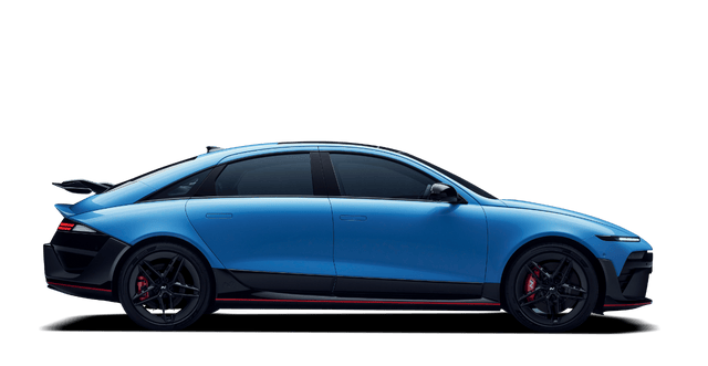  A side profile of a blue Hyundai Ioniq 6 N