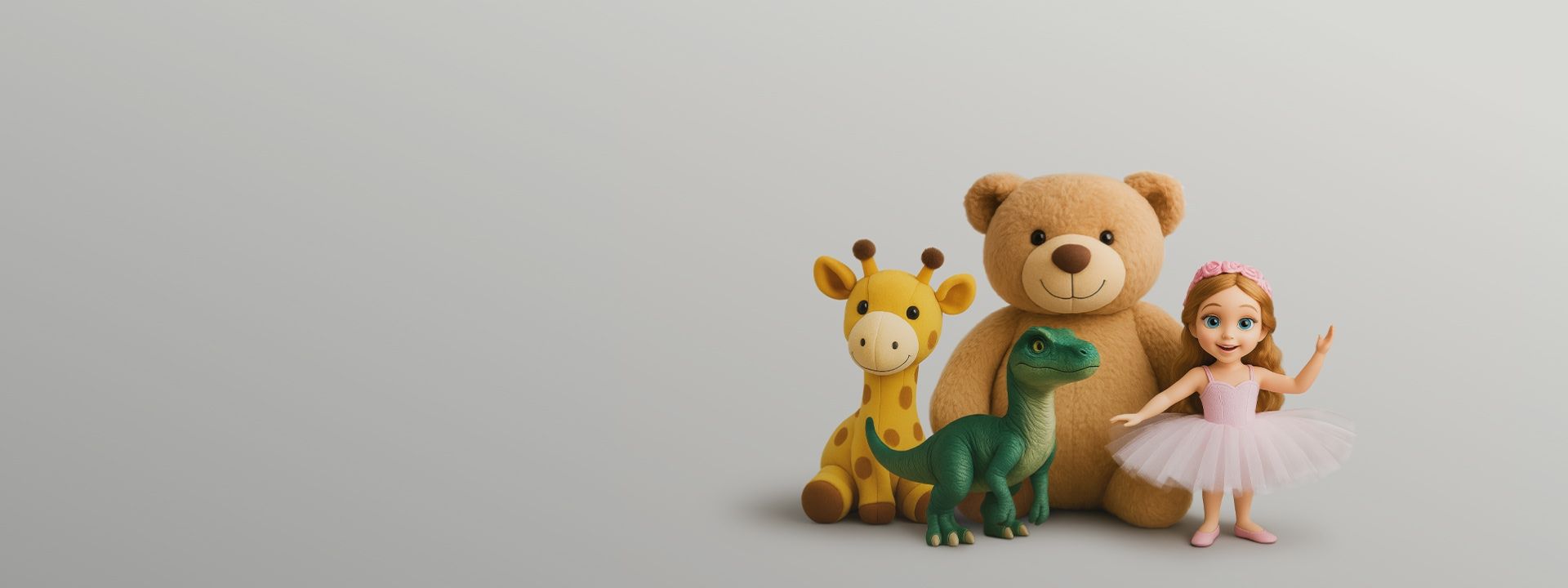 A heartwarming hero image featuring a group of playful toys, a teddy bear, giraffe, dinosaur, and ballerina doll; symbolizing Hyundai’s commitment to supporting children through the ‘Hyundai Help for Kids’ initiative.”