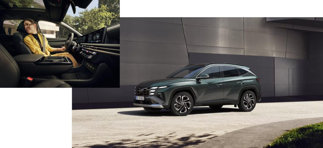 El Hyundai TUCSON circulando de noche por un puente. 