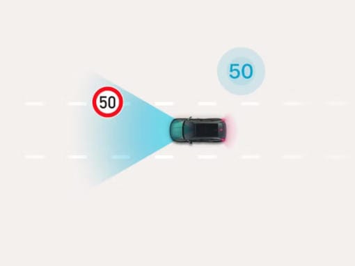 Ilustración de la función de seguridad Intelligent Speed Limit Assist en el Hyundai TUCSON.