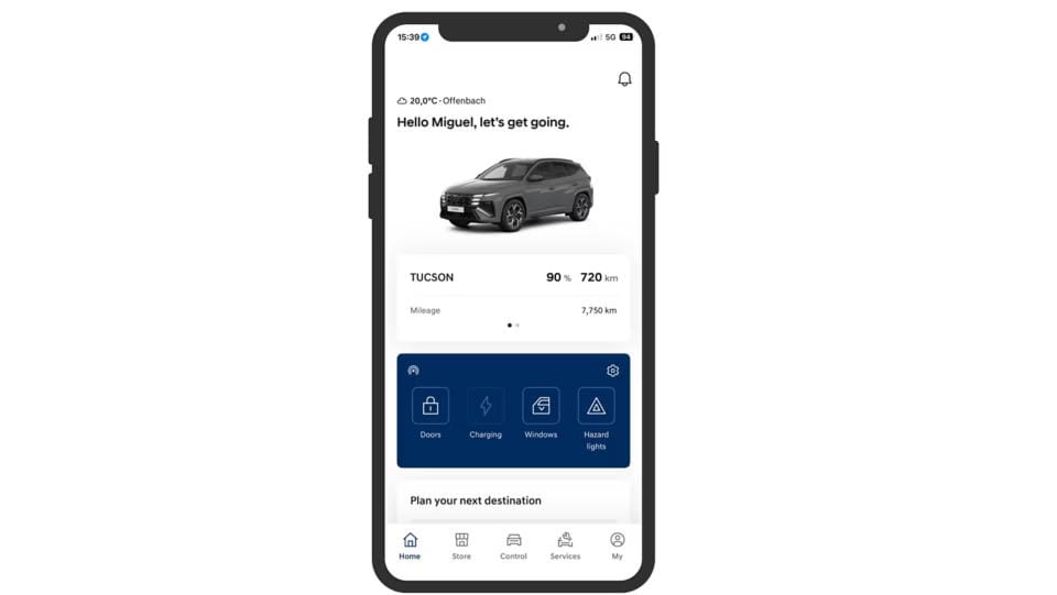La pantalla táctil central muestra la conexión Bluetooth del Hyundai TUCSON. 