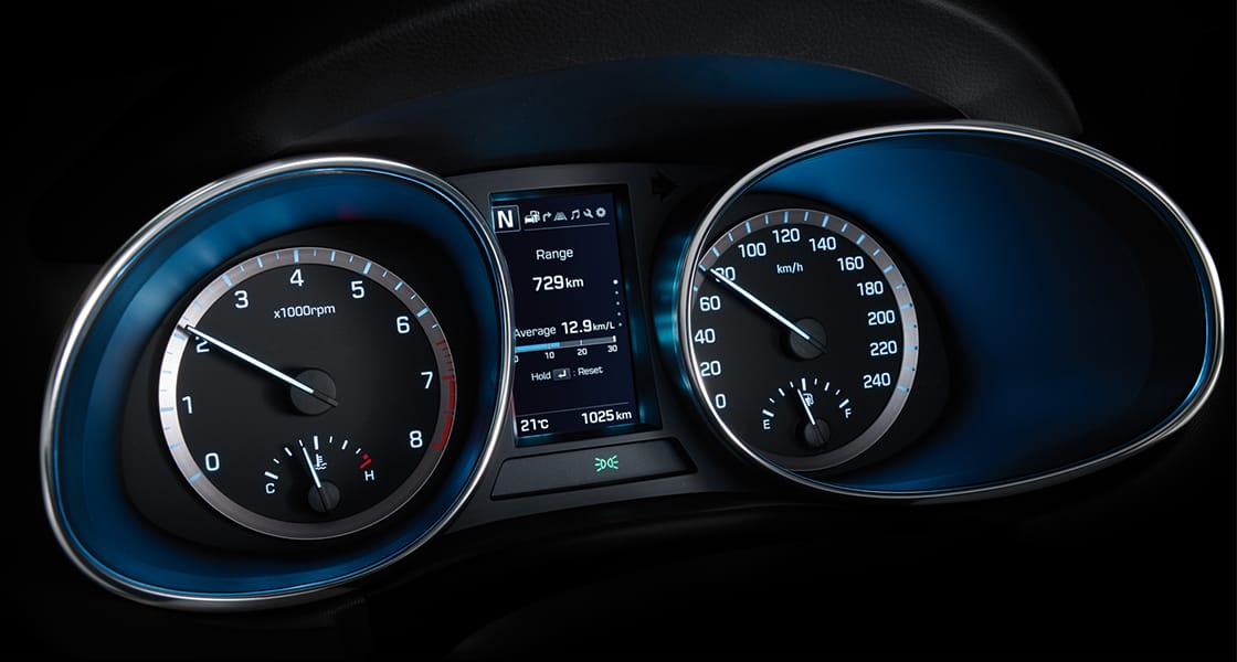 Instrument panel with blue light on