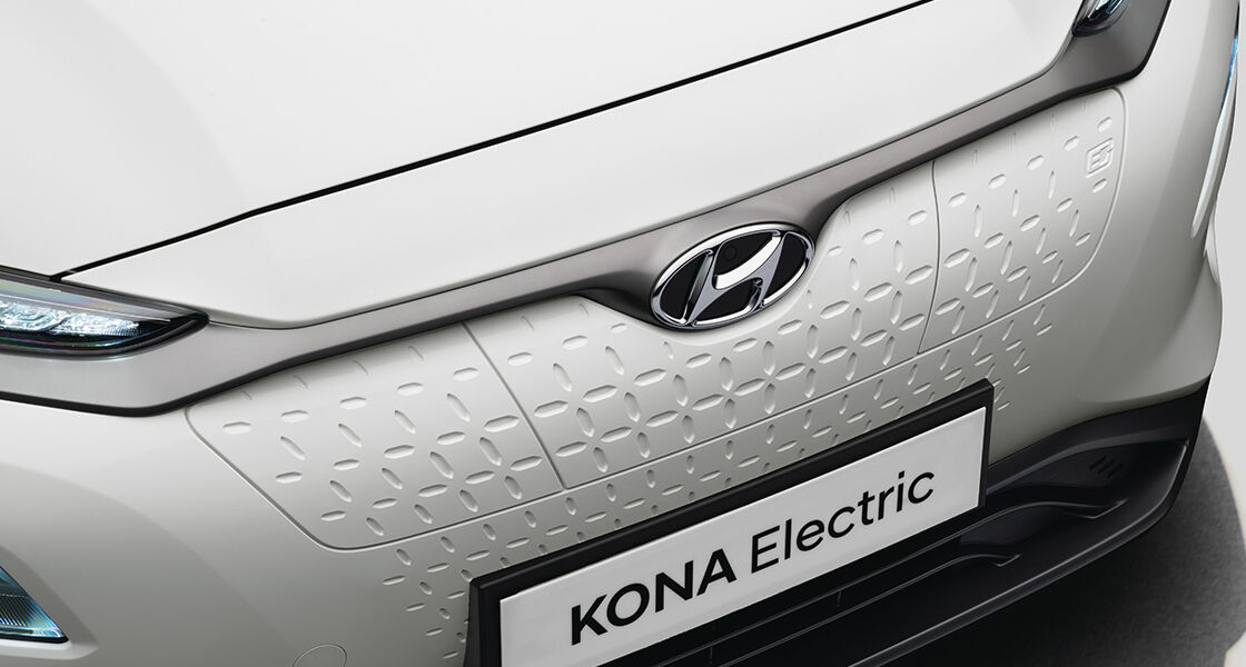 Closer view of radiator grille with KONA