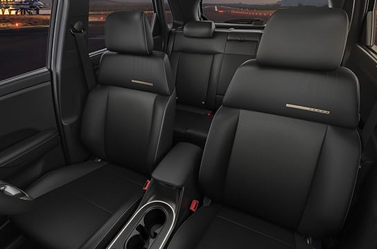 black leather^ seat upholstery with brass coloured highlights