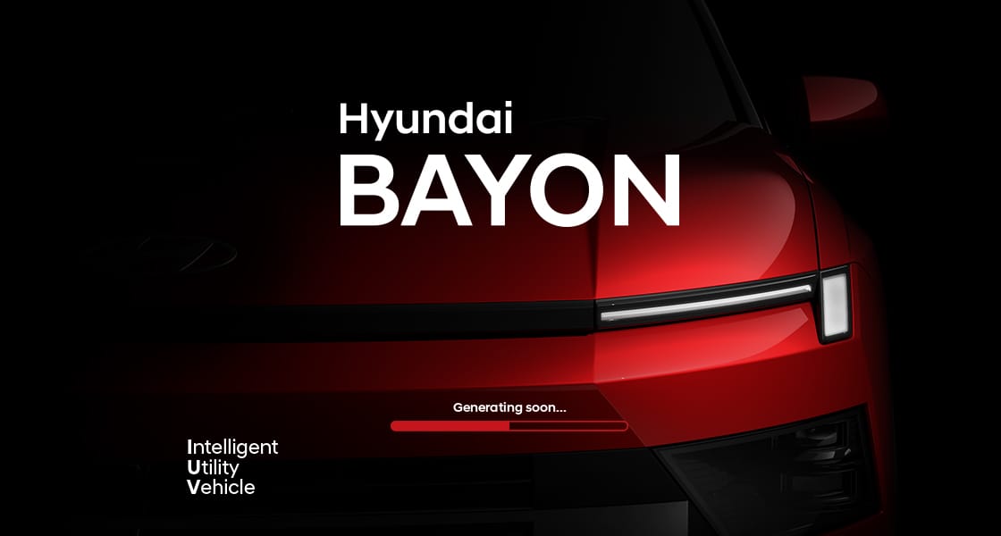 Hyundai BAYON rear exterior teaser featuring signature LED tail lamps, futuristic SUV design language, connected mobility innovation, premium styling, and Hyundai's upcoming intelligent SUV.