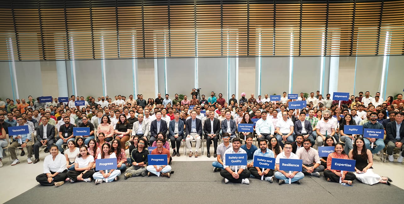 Hyundai employees gathered for a company-wide values session