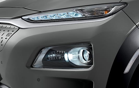 코나 일렉트릭 LED 주간주행등 (DRL, 포지셔닝 기능 포함) & LED 헤드램프 (스테틱 벤딩 포함)