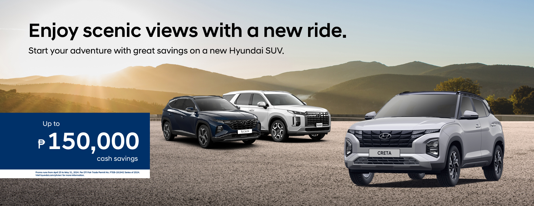hyundai crossover vehicles in a festive background with sales promo details