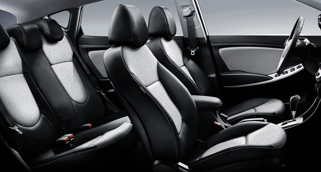 Panoramic view of black interior from side viewpoint