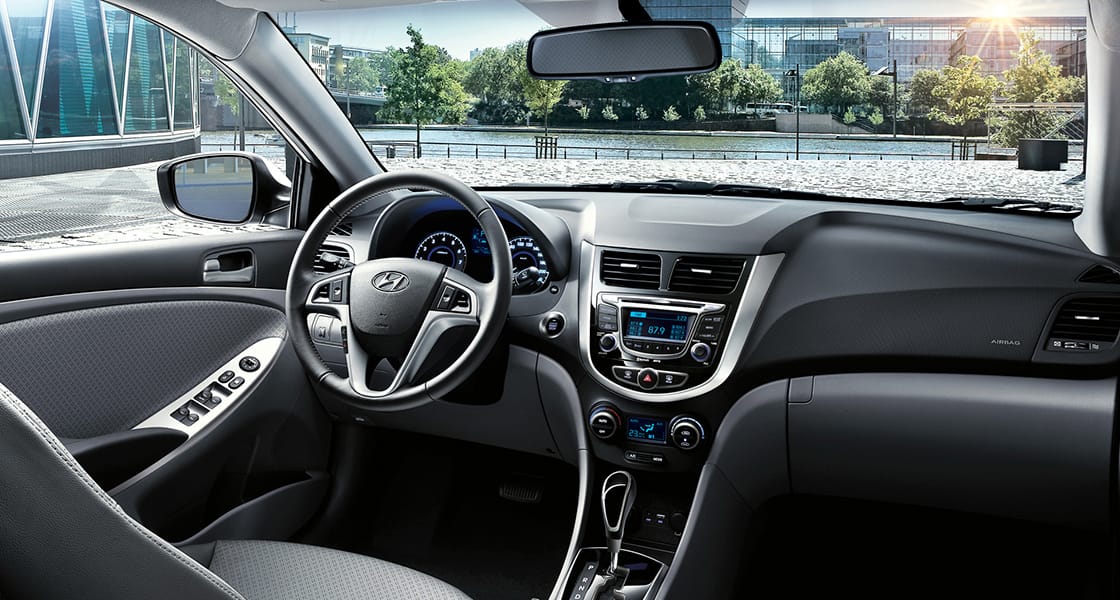 Panoramic view of front side interior from the back passenger's viewpoint