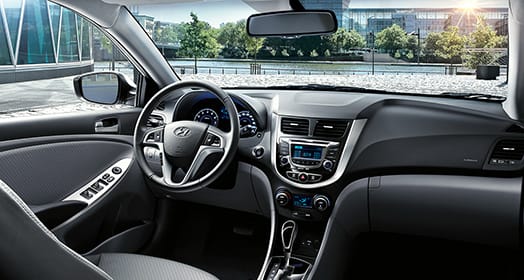 Panoramic view of front side interior from the back passenger's viewpoint