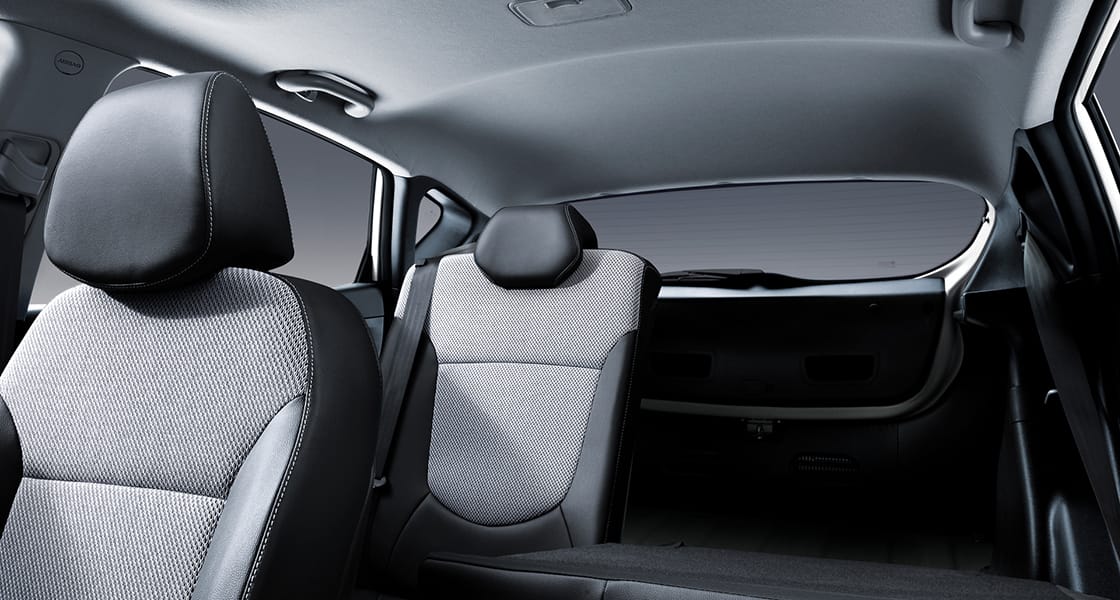 Interior view from the driver's seat with left backseat folded