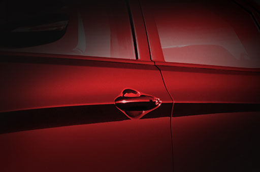 Closer view of body-colored outside handle in red color