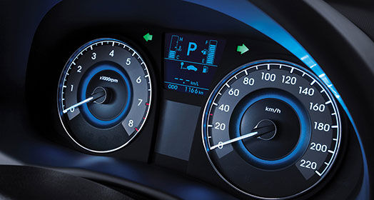 Instrument panel with blue light on