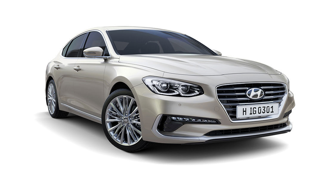 Side front view of beige Azera