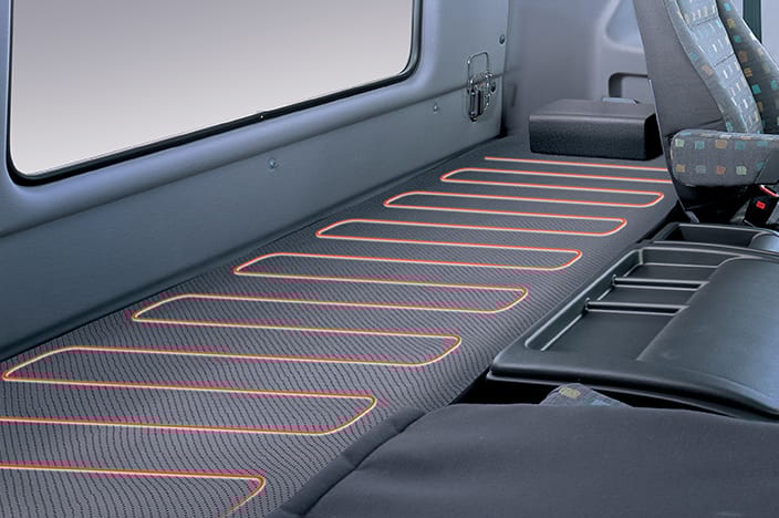 wide and long sleeping bed behind of driver seat