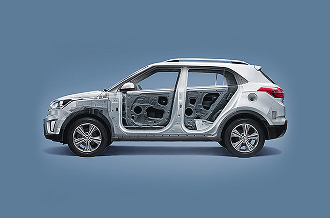 Side view of white Creta made of ultra high strength steel