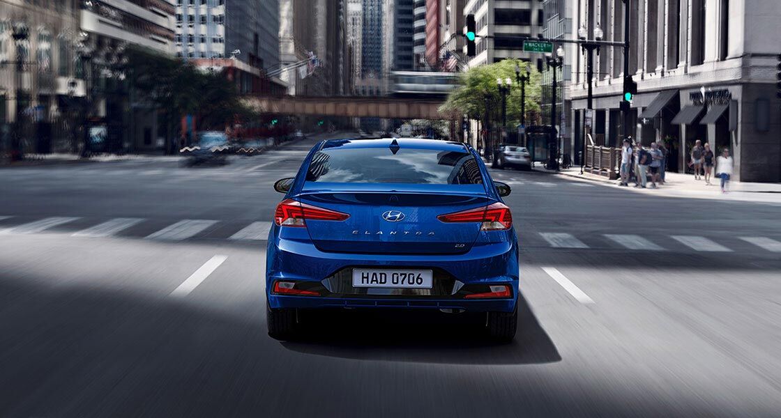 blue elantra 2019 on road