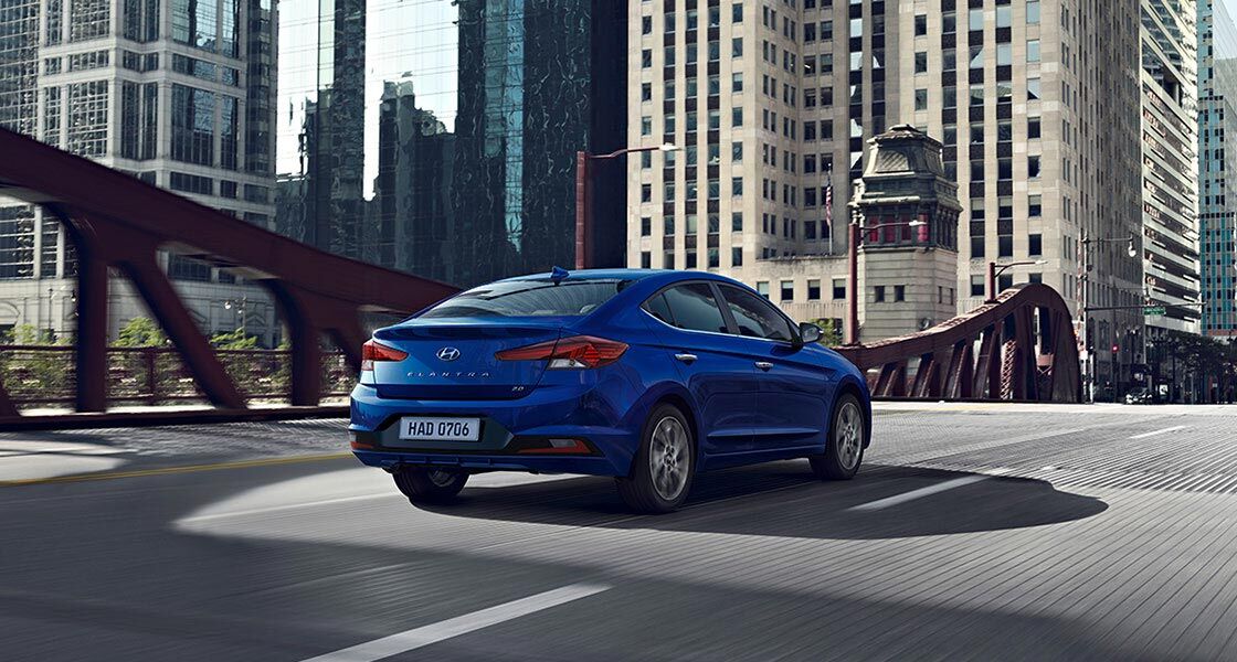 blue elantra 2019 rear on road