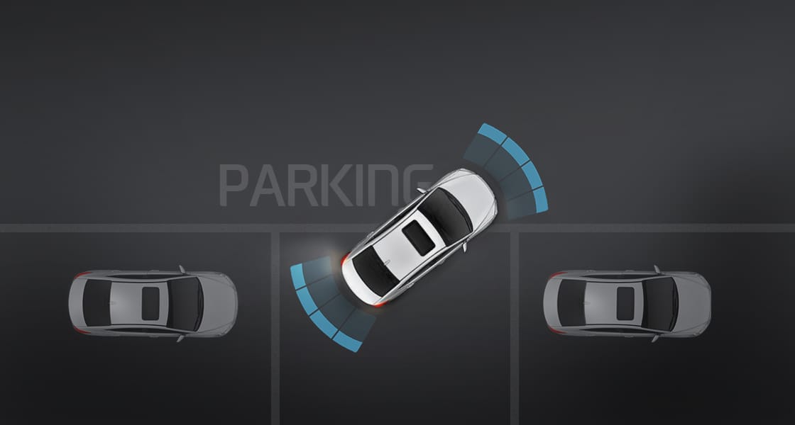 Top view of white Elantra Sport parking with assist system