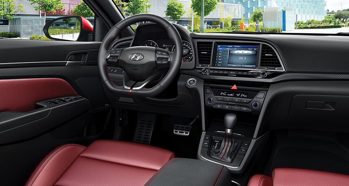 Panoramic view of front side interior from the back passenger's viewpoint