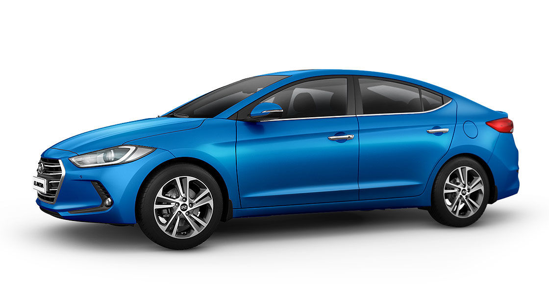 Side view of blue Elantra