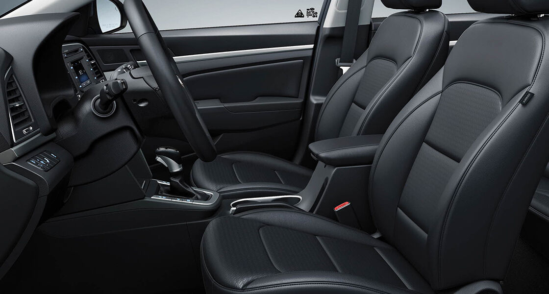 Black color interior view of front seats from driver's viewpoint