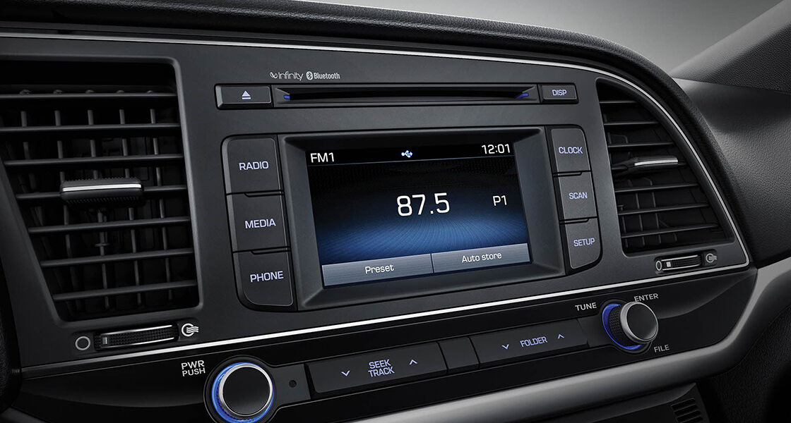 Center-fascia area with radio turned on screen