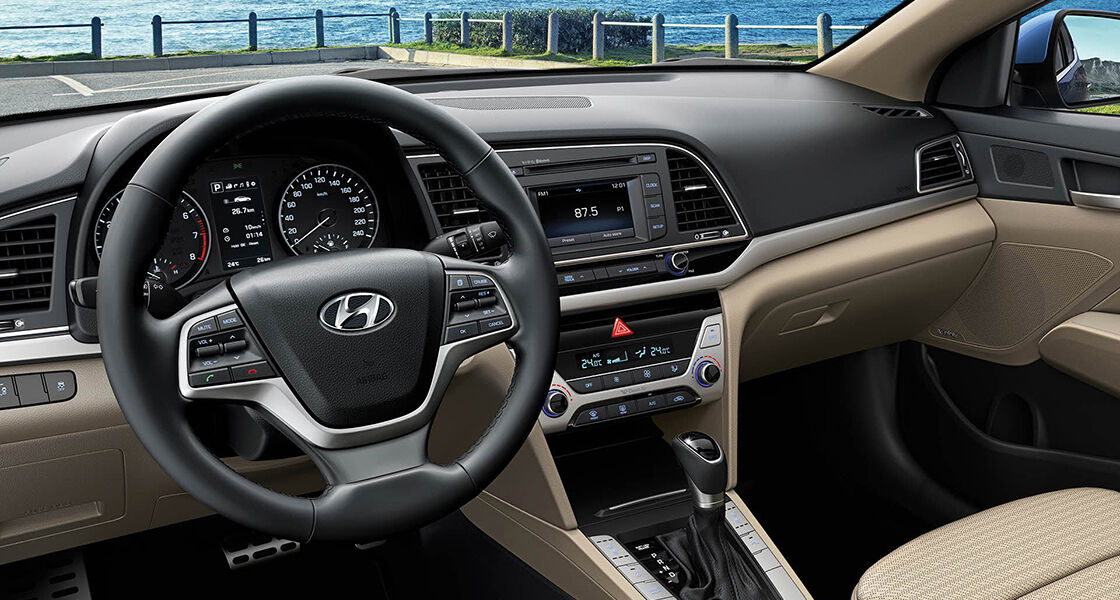 Panoramic view of front side interior from the back passenger's viewpoint