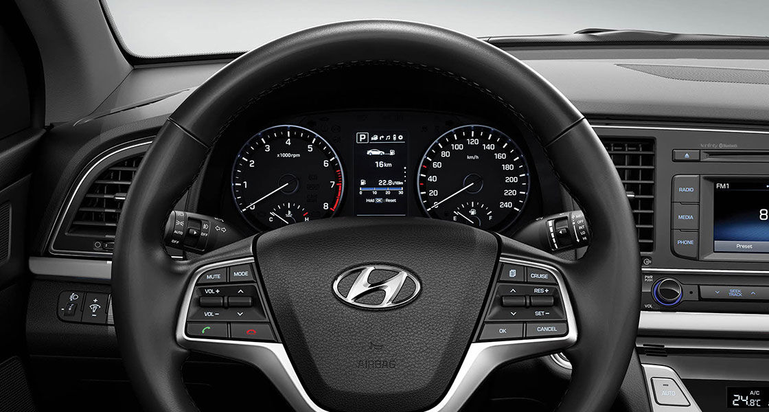 Front view of cluster and steering wheel