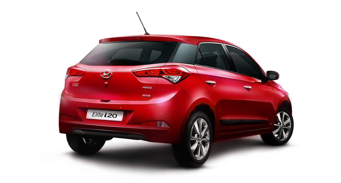 Right side rear view of red Elite i20