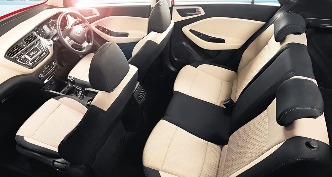 Entire view of black and beige interior from left top viewpoint