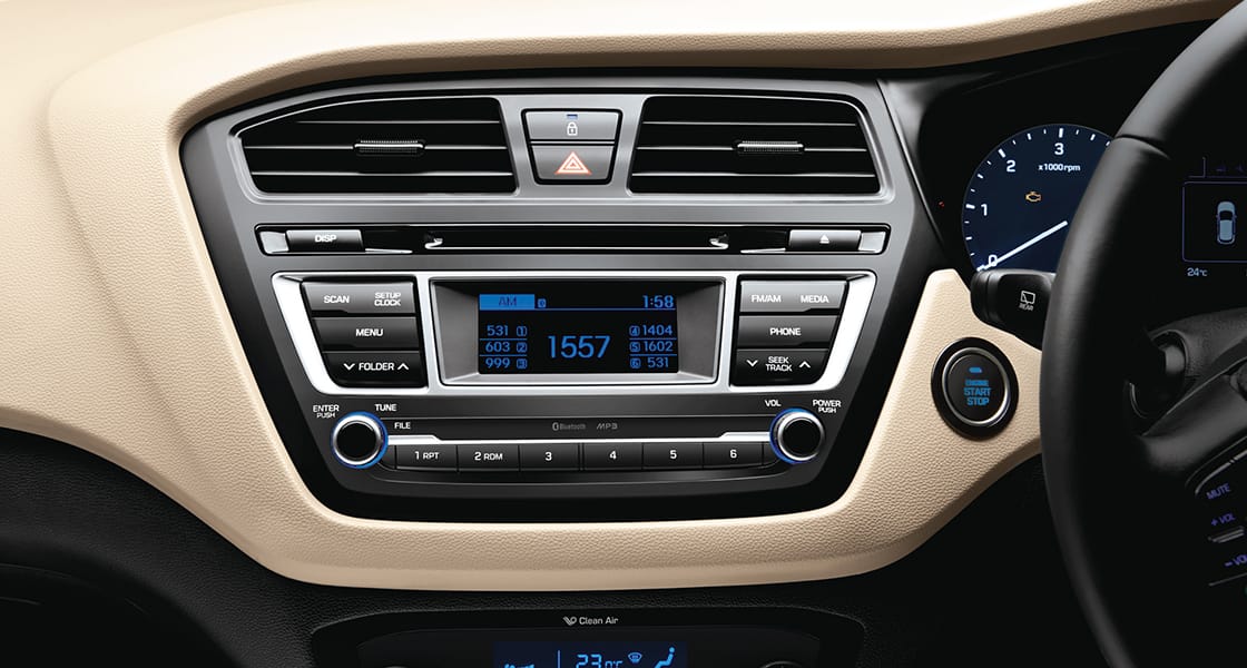 Center-fascia of black and beige interior
