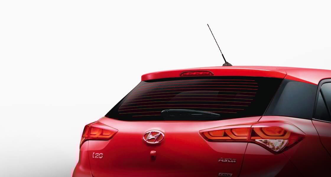 Rear view of red Elite i20's rear defogger