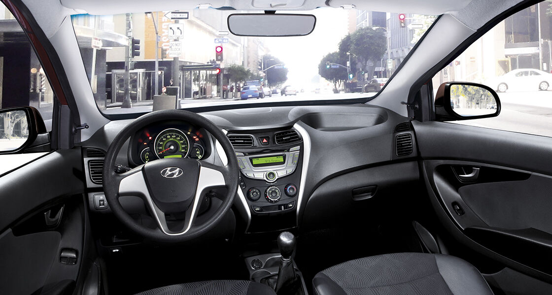 Panoramic view of front seats interior