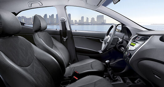 Panoramic view of front seats interior from the passenger's viewpoint