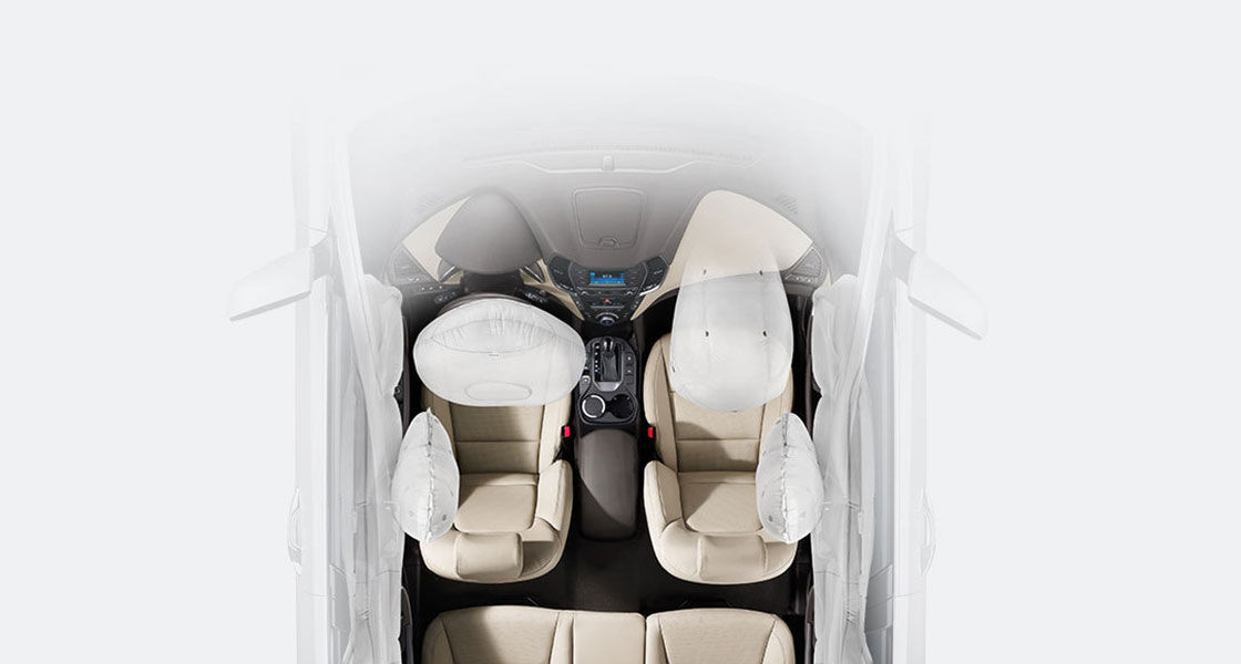 Top view of front seats with 6 airbag system simulated