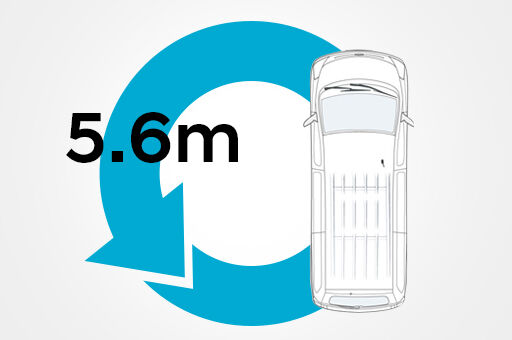 illustrative car with blue circular arrow and a word '5.6m'