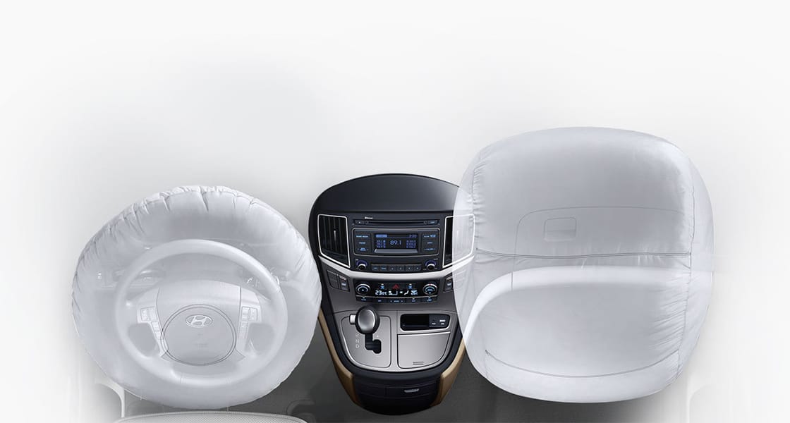 A simulation of two airbags swollen in the front seats