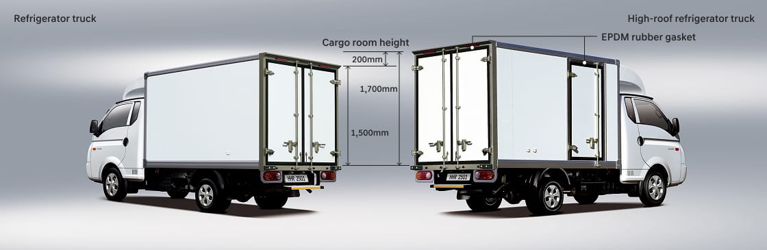 Image comparing the rear dimensions of Refrigerator Truck and High-roof Refrigerator Truck
