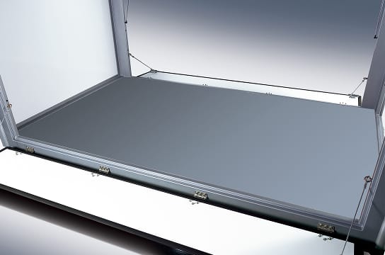 Photo of the storage space with all gates open and the top surface in close-up view