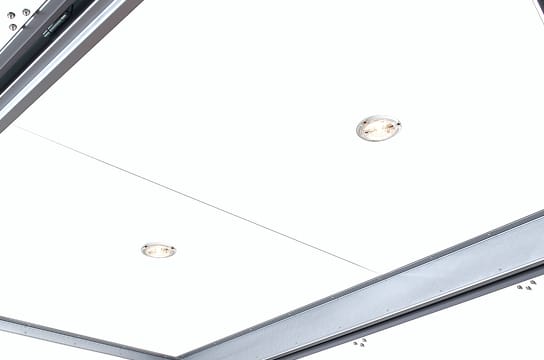 Close-up photo of the LED lights embedded above the storage space