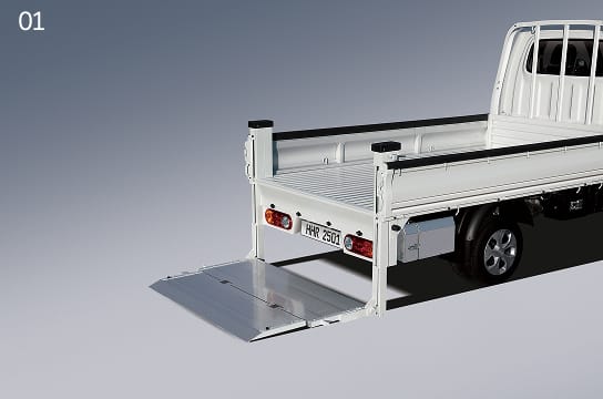 Step 1 of the power gate truck operation - the lift is placed on the floor