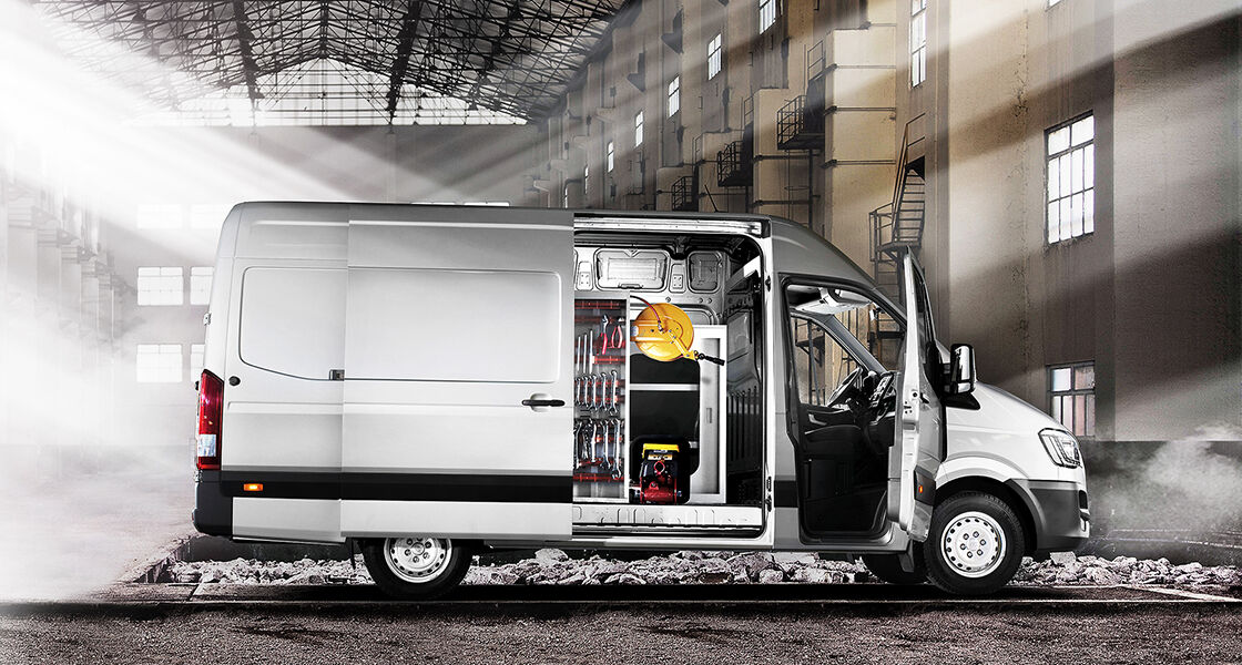 Right side view of H350 with doors opened